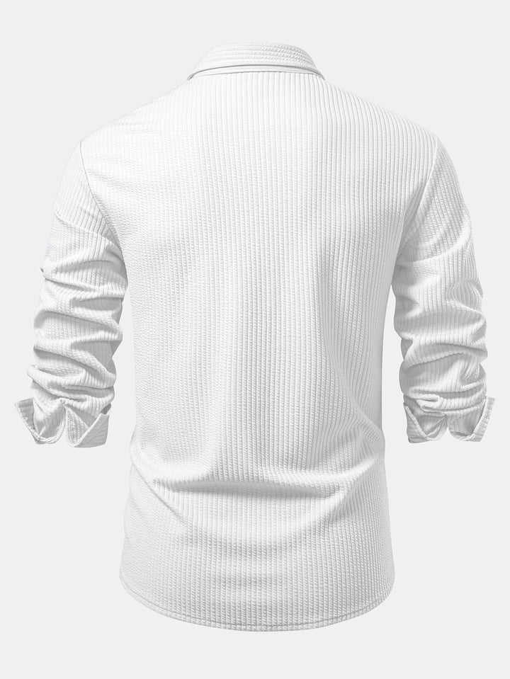 Chemise côtelée à manches longues, ajustée muscle, boutonnée & pantalon côtelé à jambe droite