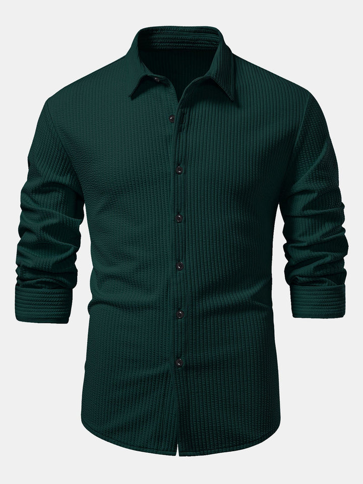 Chemise côtelée à manches longues, ajustée muscle, boutonnée & pantalon côtelé à jambe droite