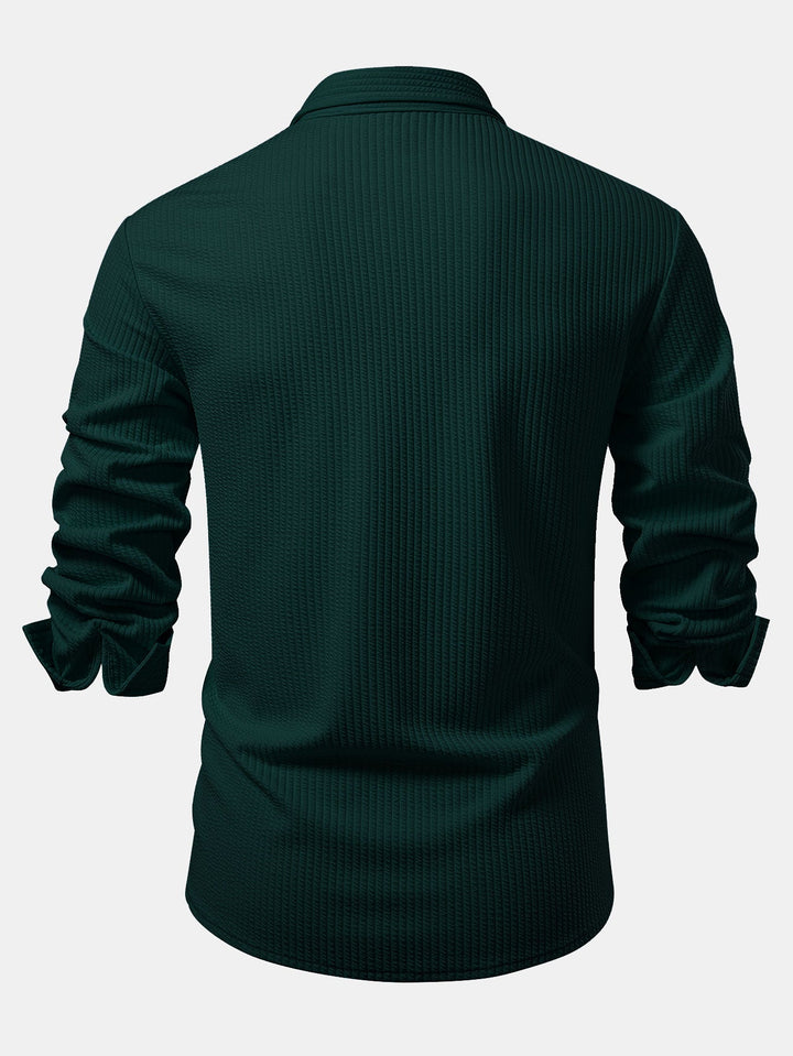 Chemise côtelée à manches longues, ajustée muscle, boutonnée & pantalon côtelé à jambe droite