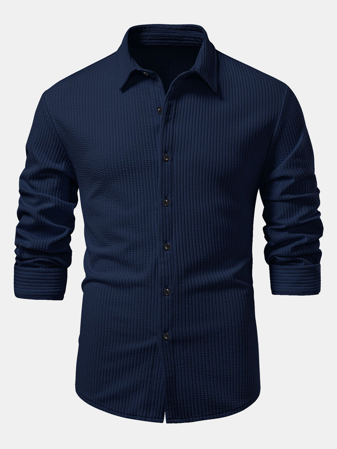 Chemise côtelée à manches longues, ajustée muscle, boutonnée & pantalon côtelé à jambe droite