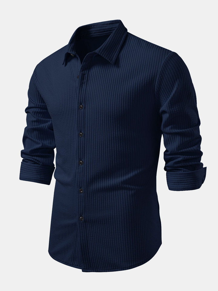 Chemise côtelée à manches longues, ajustée muscle, boutonnée & pantalon côtelé à jambe droite