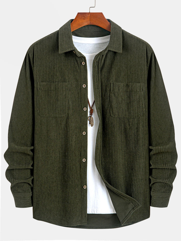 Camicia a maniche lunghe in velluto a coste con tasca e bottoni