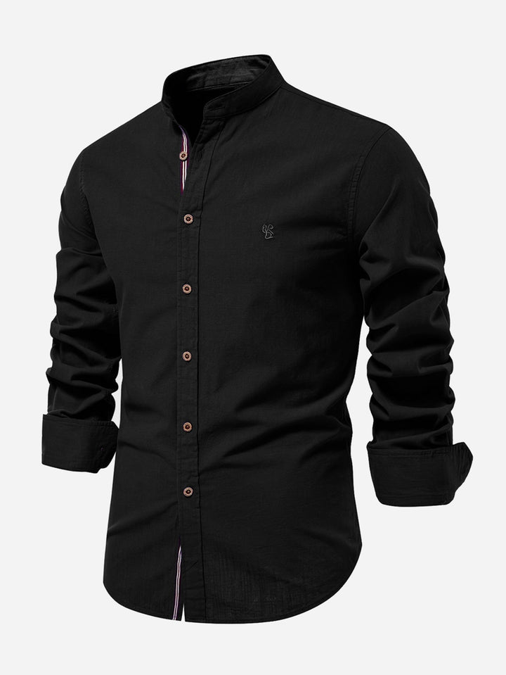 Camicia a collo alto effetto lino a maniche lunghe