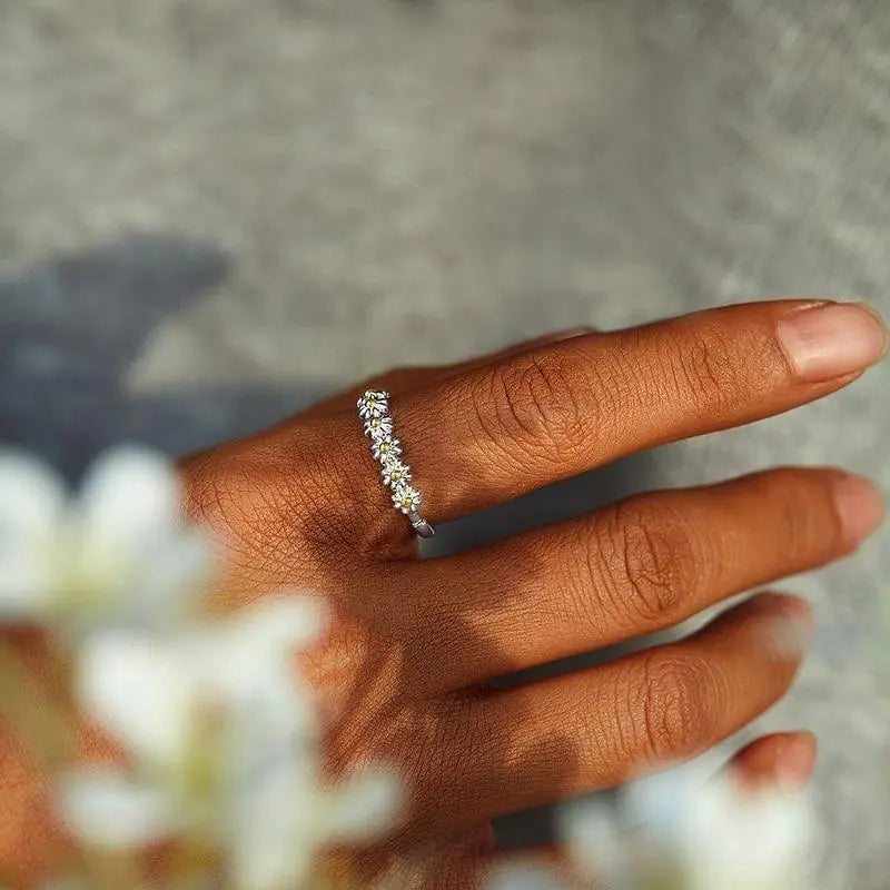Anello Margherita in Argento Regolabile e Smaltato a Mano