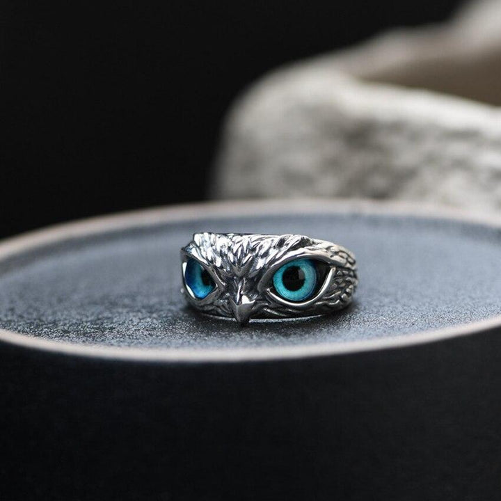 Anello Regolabile Gufo di Buona Fortuna in Argento e Opale