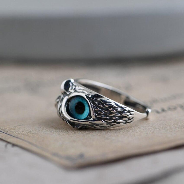 Anello Regolabile Gufo di Buona Fortuna in Argento e Opale