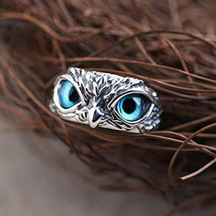 Anello Regolabile Gufo di Buona Fortuna in Argento e Opale
