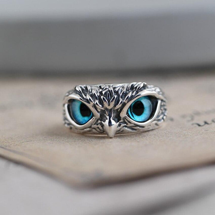 Anello Regolabile Gufo di Buona Fortuna in Argento e Opale