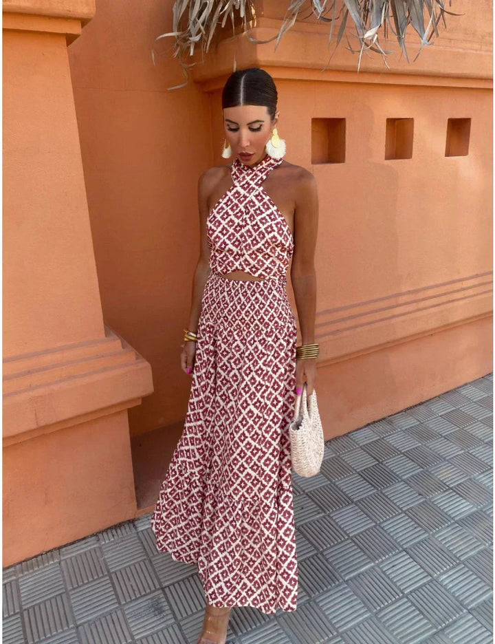 Mickay - Abito midi elegante con volant e senza spalle