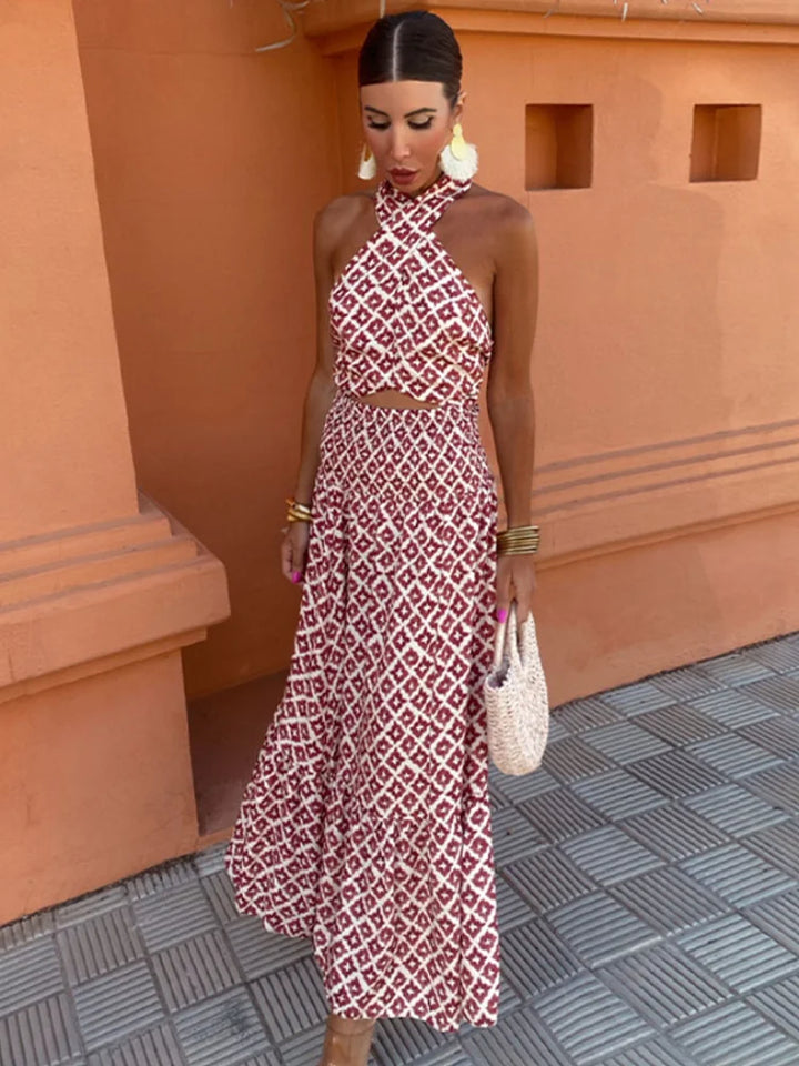 Mickay - Abito midi elegante con volant e senza spalle