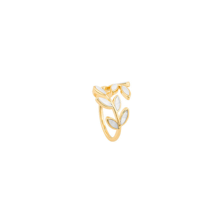 Anello Regolabile in Oro con Foglia e Opale Bianco