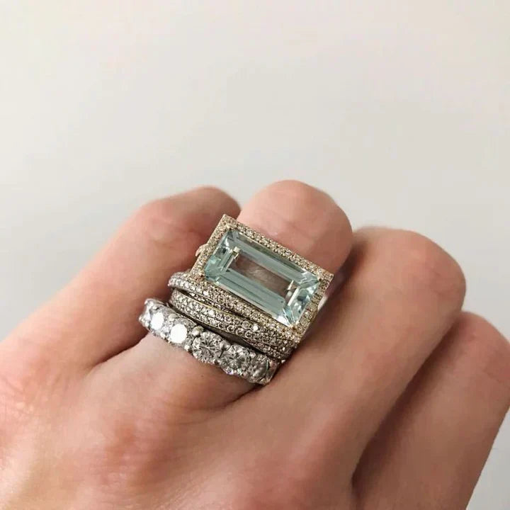 Set di Anelli in Vetro Turchese Argento Vintage
