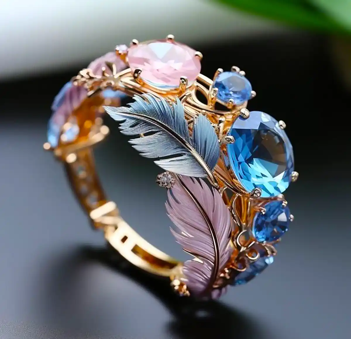 Anello in Cristallo di Piuma Esotica Vintage