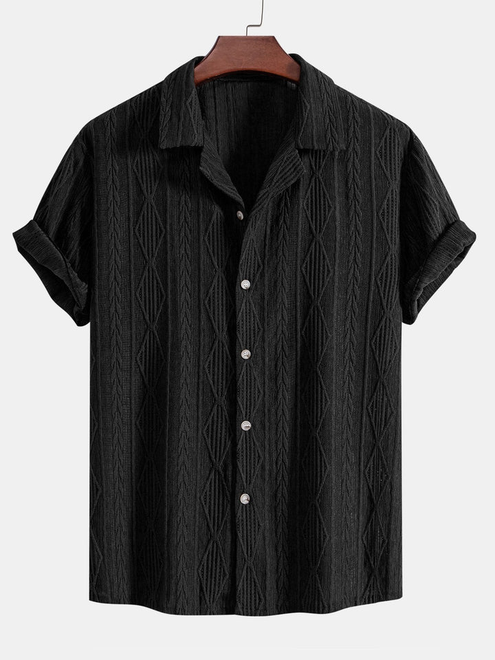 Camicia cubana in jacquard geometrico e pantaloni in lino a gamba dritta