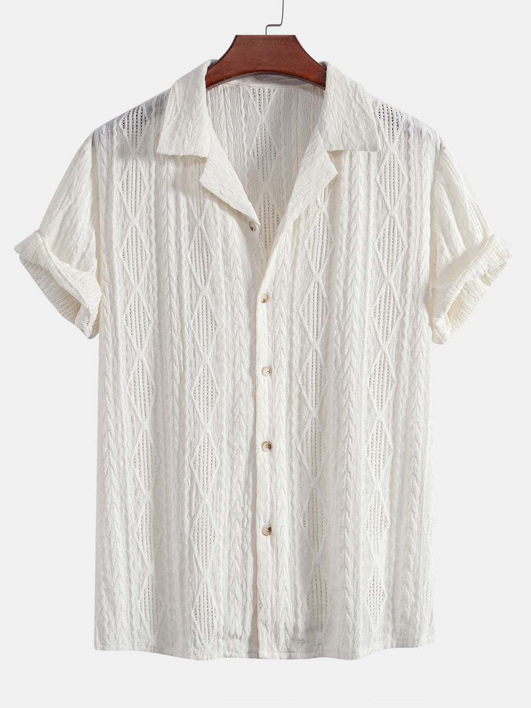 Camicia cubana in jacquard geometrico e pantaloni in lino a gamba dritta