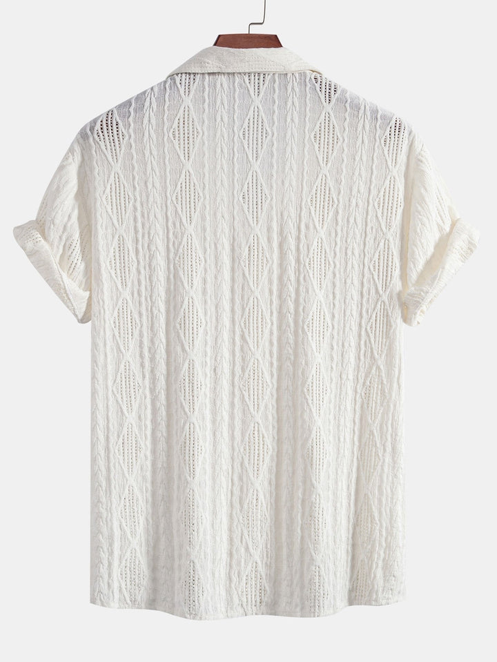Camicia cubana in jacquard geometrico e pantaloni in lino a gamba dritta