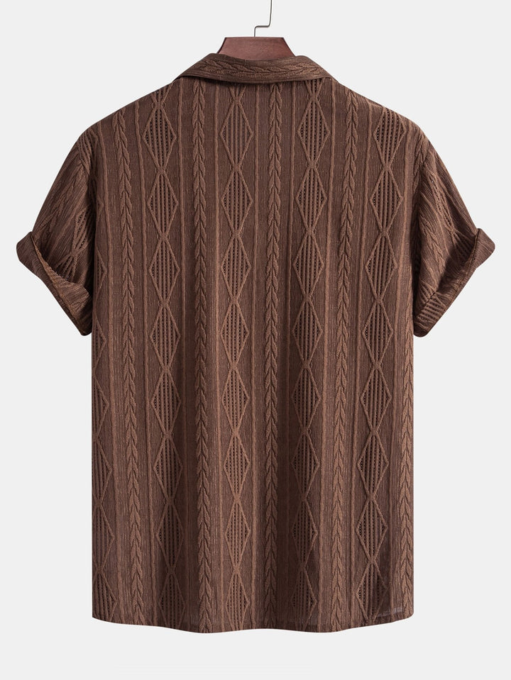 Camicia cubana in jacquard geometrico e pantaloni in lino a gamba dritta