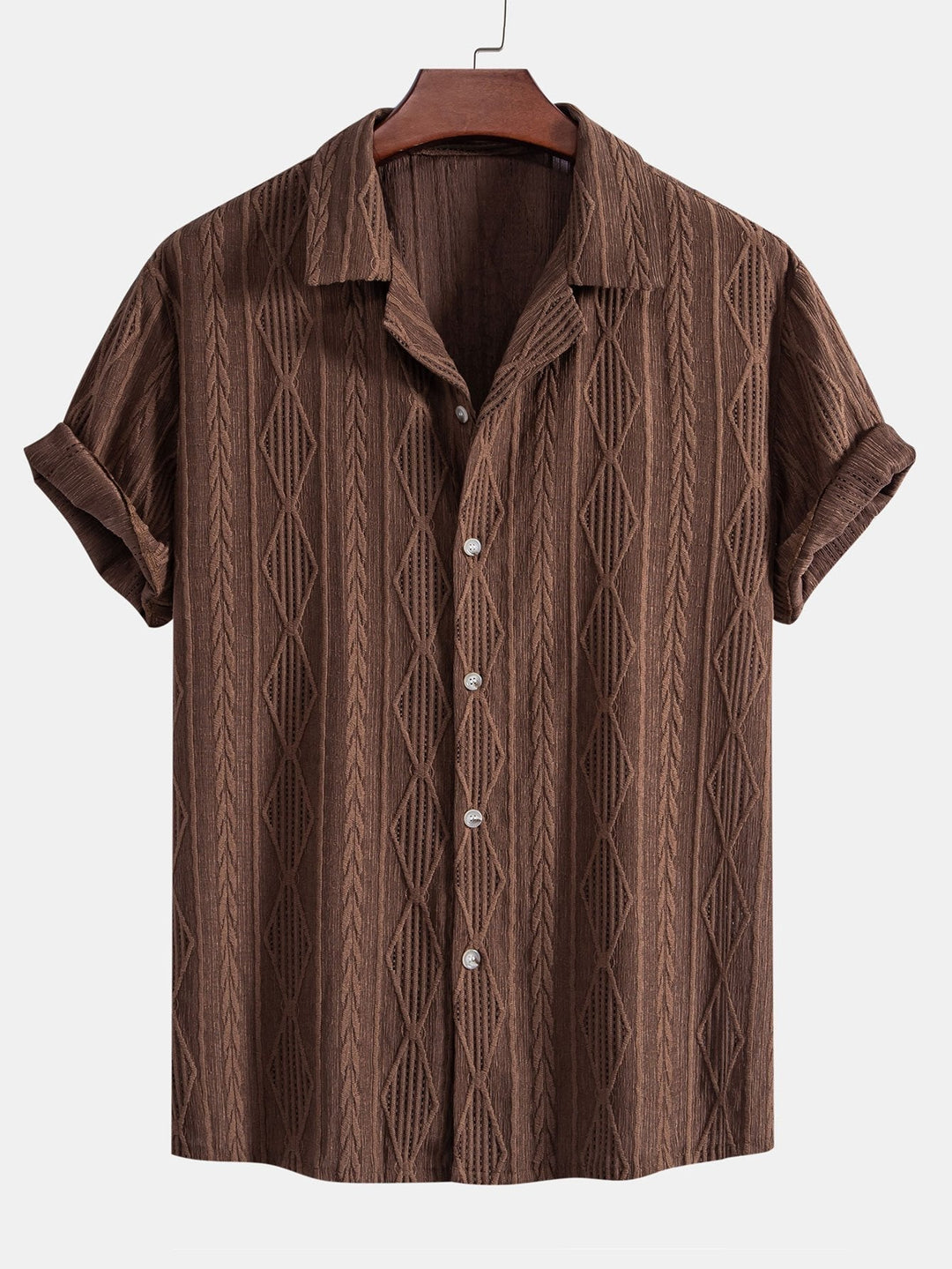 Camicia cubana in jacquard geometrico e pantaloni in lino a gamba dritta